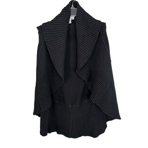 Bryn Walker Sleeveless Open Front Cardigan Sweater Black Knit Shrug Topper Large